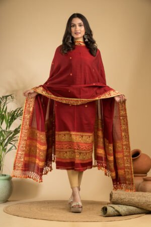 Baluchuri Cotton Jamdani Suit (Unstitched) – Elegant 2-Piece Set