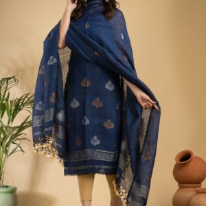 Pure Linen Unstitched Jamdani Suit – Elegant 2-Piece Set