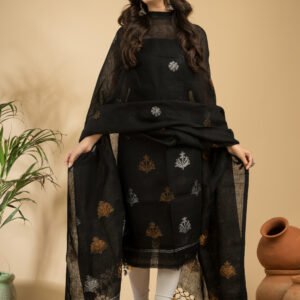 Pure Linen Unstitched Jamdani Suit – Elegant 2-Piece Set