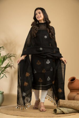 Pure Linen Unstitched Jamdani Suit – Elegant 2-Piece Set