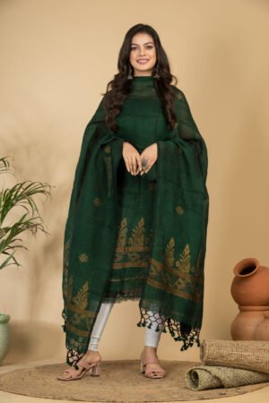 Pure Linen Unstitched Jamdani Suit – Elegant 2-Piece Set