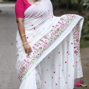 Pure Cotton Embroidered Saree (Without Blouse Piece)