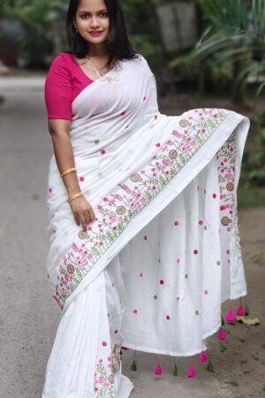 Pure Cotton Embroidered Saree (Without Blouse Piece)