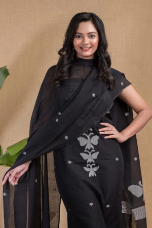 True black | Pure cotton Jamdani Suit – Elegant 2-Piece Set