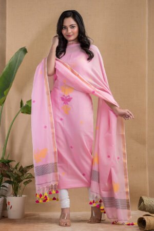 Pure Cotton Jamdani Suit (Unstitched) – Elegant 2-Piece Set with Dupatta