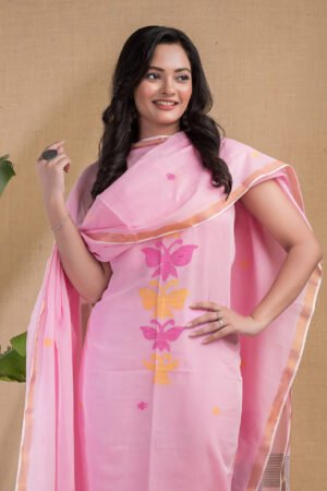 Pure Cotton Jamdani Suit (Unstitched) – Elegant 2-Piece Set with Dupatta