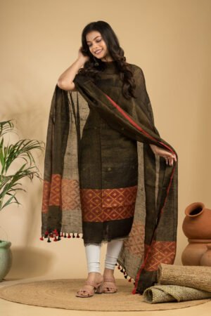 Tissue Linen Unstitched Jamdani Suit – Elegant 2-Piece Set