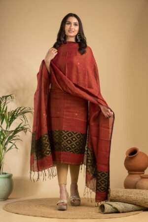 Tissue Linen Unstitched Jamdani Suit – Elegant 2-Piece Set