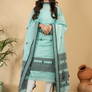 Elegant Pure Cotton Jamdani Suit (Unstitched) – 2 Piece Set with Woven Dupatta