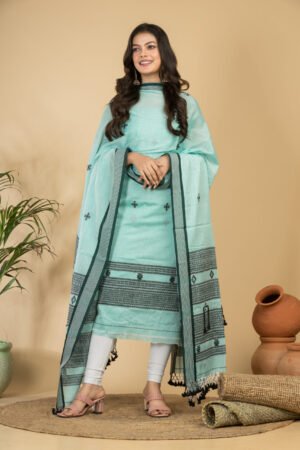 Elegant Pure Cotton Jamdani Suit (Unstitched) – 2 Piece Set with Woven Dupatta