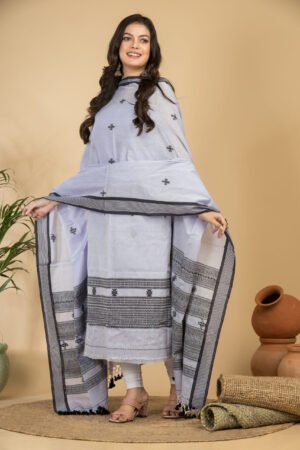 Elegant Pure Cotton Jamdani Suit (Unstitched) – 2 Piece Set with Woven Dupatta