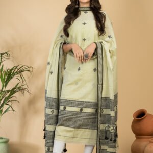 Elegant Pure Cotton Jamdani Suit (Unstitched) – 2 Piece Set with Woven Dupatta