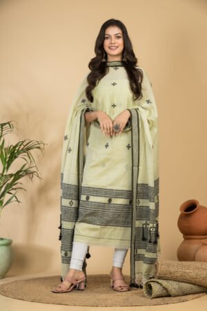 Elegant Pure Cotton Jamdani Suit (Unstitched) – 2 Piece Set with Woven Dupatta