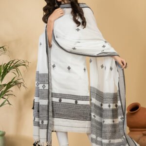 Elegant Pure Cotton Jamdani Suit (Unstitched) – 2 Piece Set with Woven Dupatta