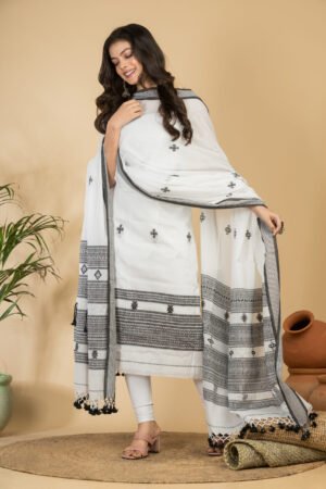 Elegant Pure Cotton Jamdani Suit (Unstitched) – 2 Piece Set with Woven Dupatta