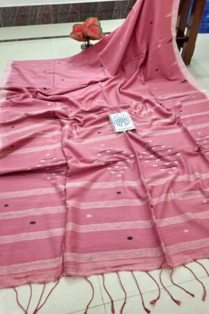 Pure Cotton Handloom Saree with Running Blouse Piece – Pink Traditional Jamdani Style