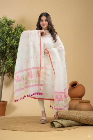 Soft White Handloom Jamdani Muslin Unstitched 2-Piece Set