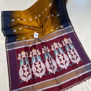 Elegant Cotton Silk Saree with Peacock Thread Work & Contrast Blouse