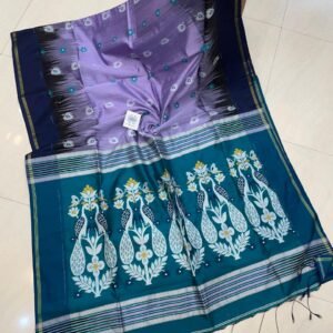 Elegant Cotton Silk Saree with Peacock Thread Work & Contrast Blouse