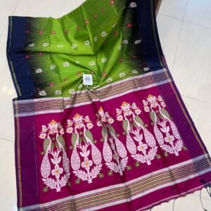 Elegant Cotton Silk Saree with Peacock Thread Work & Contrast Blouse
