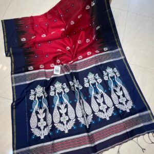 Elegant Cotton Silk Saree with Peacock Thread Work & Contrast Blouse
