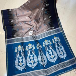Elegant Cotton Silk Saree with Peacock Thread Work & Contrast Blouse