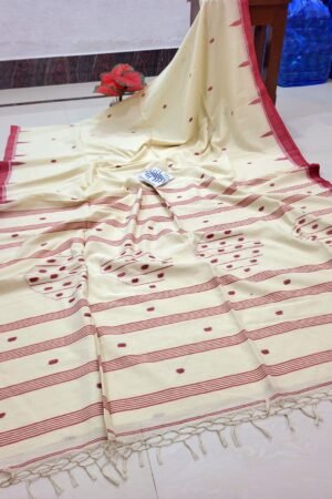 Pure Cotton Handloom Saree with Running Blouse Piece – Off White Traditional Jamdani Style