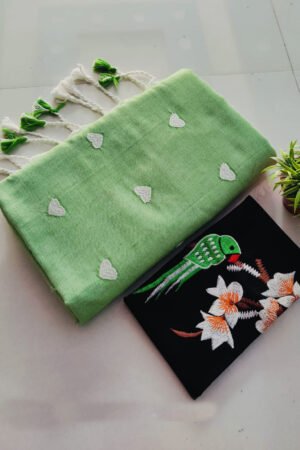 Handloom Khadi Cotton Saree with Exclusive Hand Embroidery Blouse BP