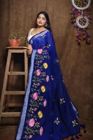 Neelima Floral Handloom Viscose-Cotton Embroidered Saree