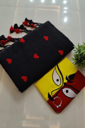 Handloom Khadi Cotton Saree with Exclusive Hand Embroidery Blouse BP