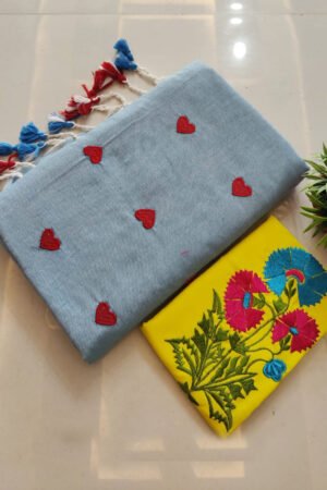 Handloom Khadi Cotton Saree with Exclusive Hand Embroidery Blouse BP