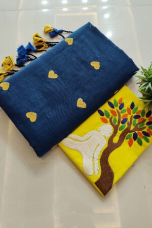 Handloom Khadi Cotton Saree with Exclusive Hand Embroidery Blouse BP