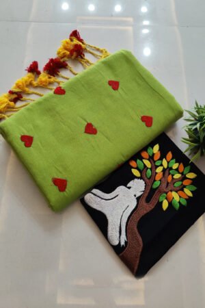 Handloom Khadi Cotton Saree with Exclusive Hand Embroidery Blouse BP