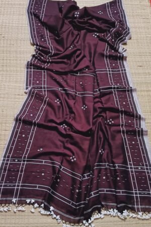 raditional Handloom Premium Cotton Saree - Wine & White