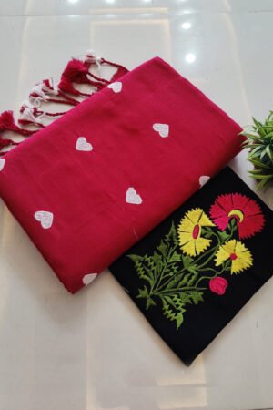 Handloom Khadi Cotton Saree with Exclusive Hand Embroidery Blouse BP