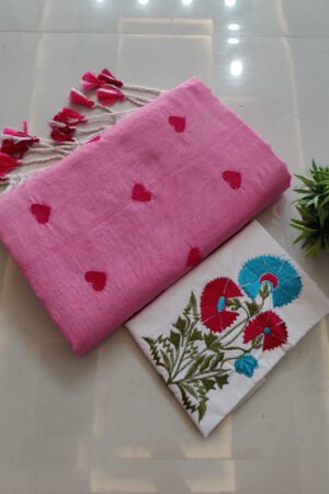 Handloom Khadi Cotton Saree with Exclusive Hand Embroidery Blouse BP