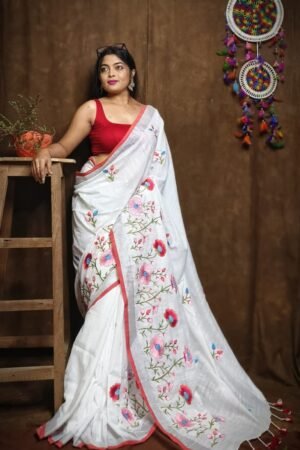 Ruhani Floral Handloom Viscose-Cotton Embroidered Saree