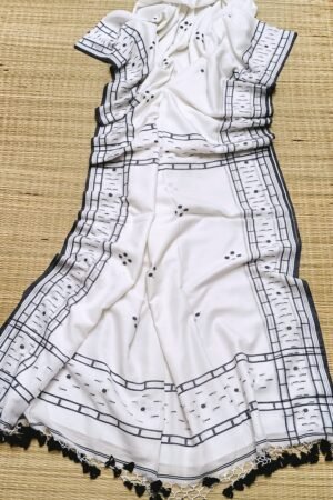 White & Black Traditional Handloom Premium Cotton Saree