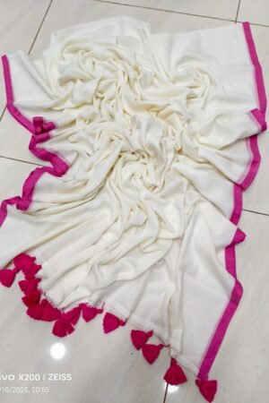Premium Pure Mul Cotton Handloom Saree with Contrast Border