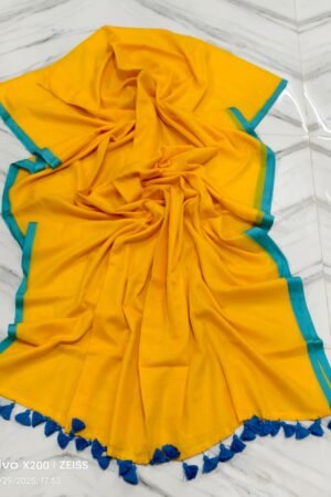 Premium Pure Mul Cotton Handloom Saree with Contrast Border