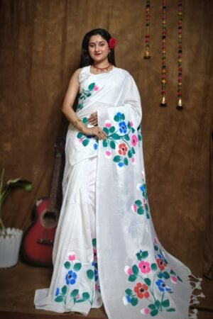Mrignayani Hand Painted Handloom Khadi Cotton Saree