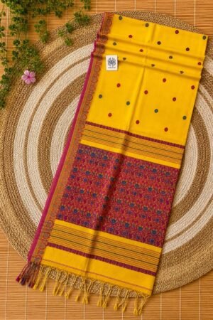 Authentic Handloom Cotton Khadi Baluchuri Saree in Sunshine Yellow and Magenta
