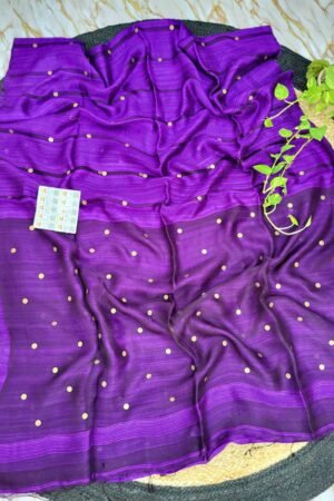 Premium Purple Gini Motka Saree with Golden Gini Work