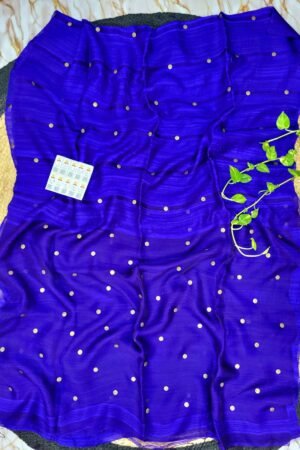 Royal Blue Matka Silk Saree with Elegant Golden Gini Work
