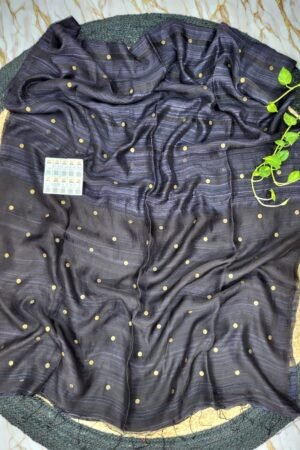 Midnight Black Matka Silk Saree with Golden Gini Butti Work