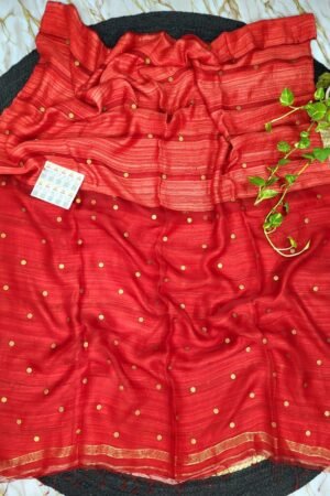 Premium Red Gini Motka Saree with Golden Gini Work