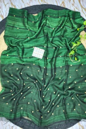 Deep Emerald Green Matka Silk Saree with Golden Gini Work