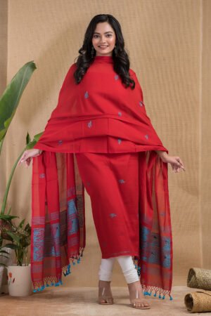 Crimson Charm Pure Cotton Handloom Salwar Suit Set