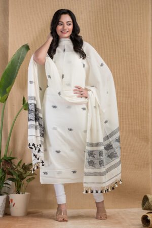 Midnight Bloom Pure Cotton Handloom Salwar Suit Set
