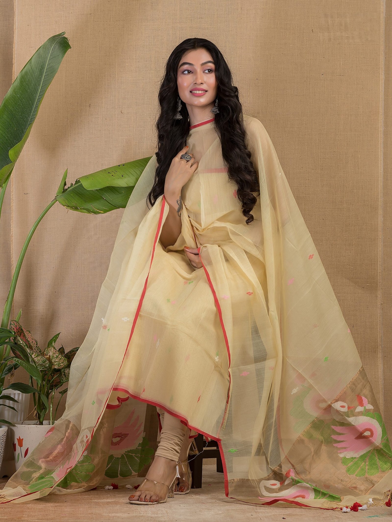Premium Muslin Paithani Unstitched Top & Dupatta Set (10)
